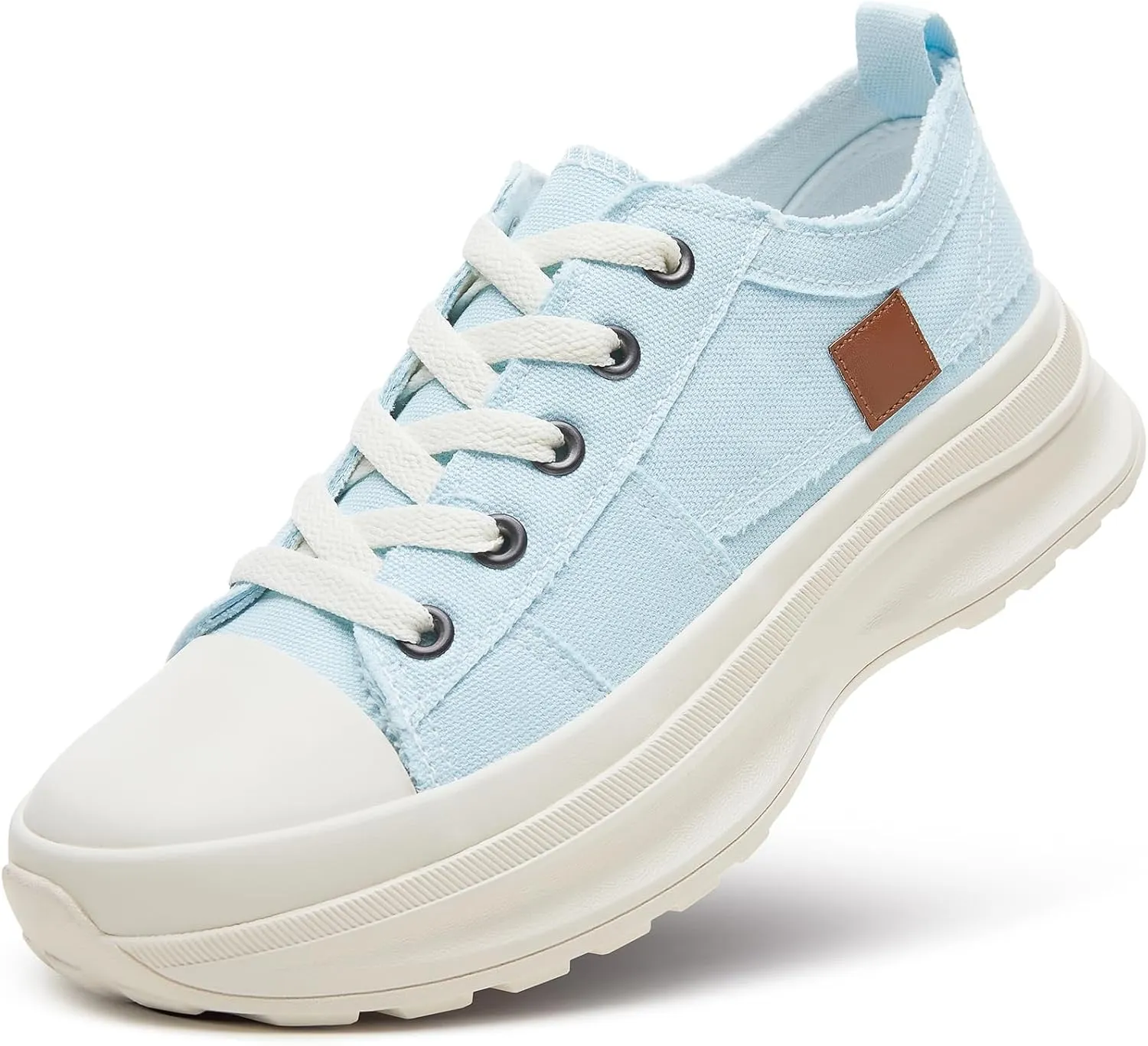 ZGR Womens Low Top Platform Sneakers,White Canvas Sneakers,Casual Platform Tennis Shoes
