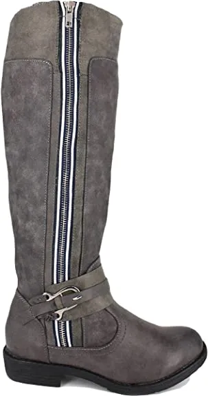 ZIGI SOHO Womens Stephany Faux Zipper Knee-High Boots Gray 7.5 Medium (B,M)