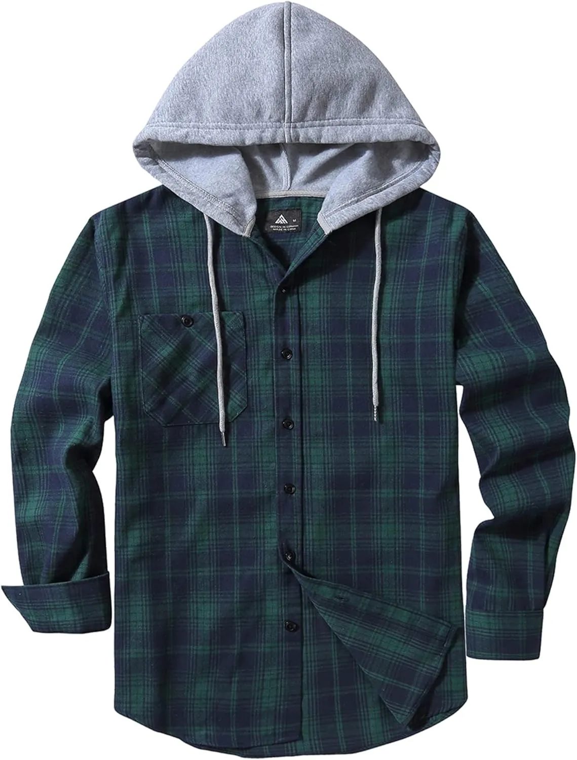 ZITY Men's Flannel Hoodie Shirts Casual Button Down Plaid Shirt Jackets for Men Long Sleeve Stylish Hooded with Pocket