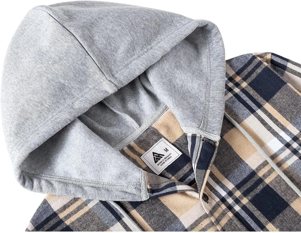 ZITY Men's Flannel Hoodie Shirts Casual Button Down Plaid Shirt Jackets for Men Long Sleeve Stylish Hooded with Pocket
