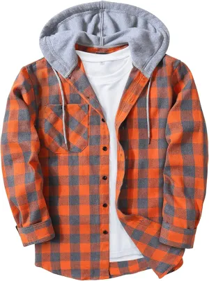 ZITY Men's Flannel Hoodie Shirts Casual Button Down Plaid Shirt Jackets for Men Long Sleeve Stylish Hooded with Pocket