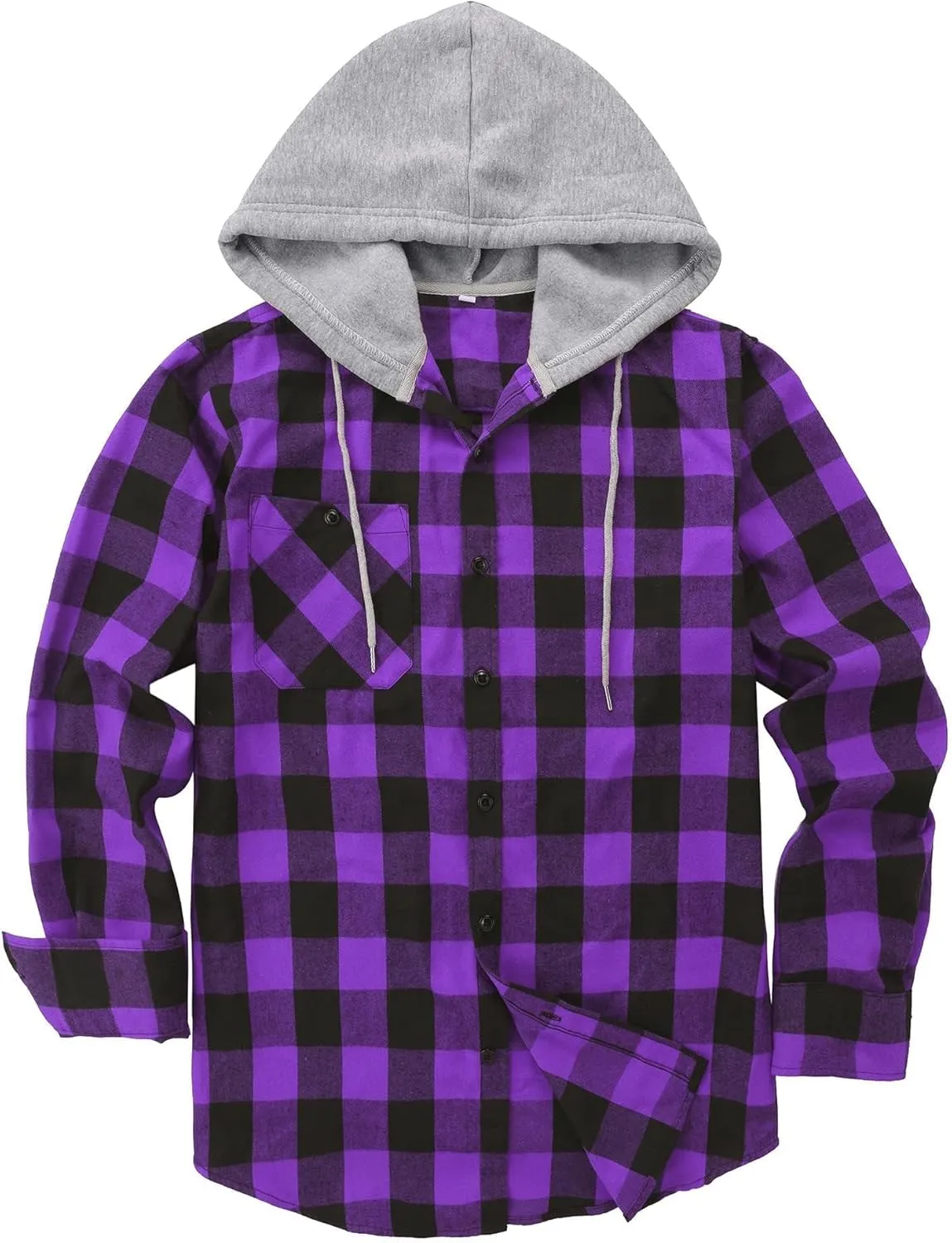 ZITY Men's Flannel Hoodie Shirts Casual Button Down Plaid Shirt Jackets for Men Long Sleeve Stylish Hooded with Pocket