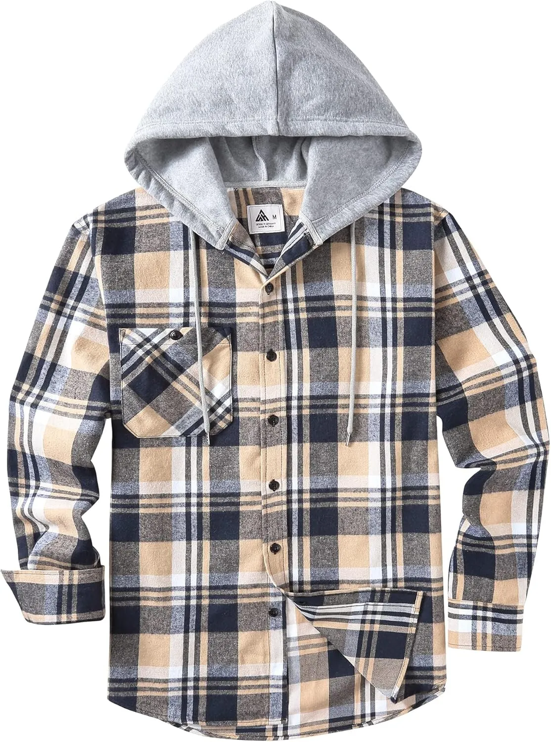 ZITY Men's Flannel Hoodie Shirts Casual Button Down Plaid Shirt Jackets for Men Long Sleeve Stylish Hooded with Pocket