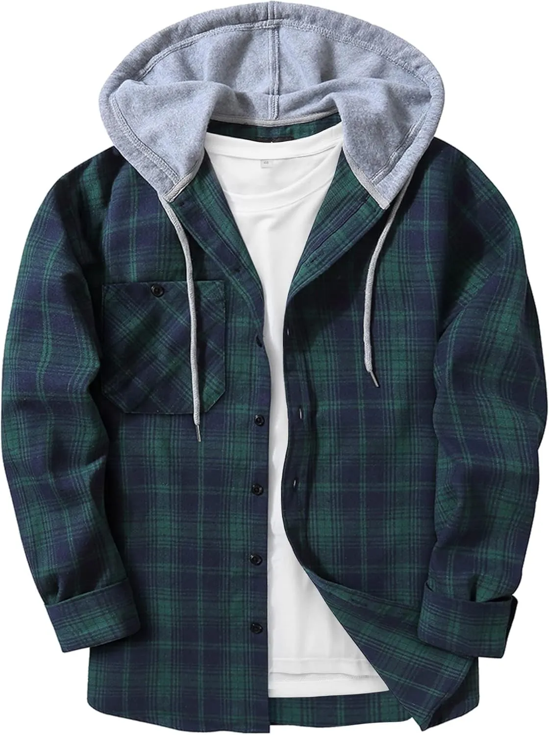 ZITY Men's Flannel Hoodie Shirts Casual Button Down Plaid Shirt Jackets for Men Long Sleeve Stylish Hooded with Pocket