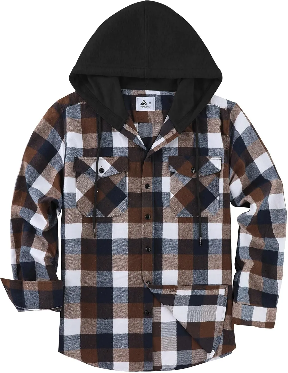 ZITY Men's Flannel Hoodie Shirts Casual Button Down Plaid Shirt Jackets for Men Long Sleeve Stylish Hooded with Pocket