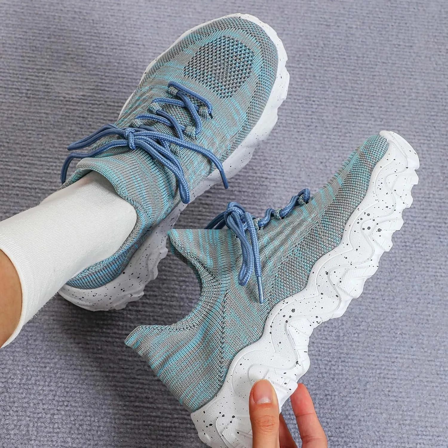 ZSpzx Platform Sneakers for Women Slip On Cushioned Footbed Knit Soft Padded Insole Arch Support Jogging Tennis Shoes Plantar Fasciitis Breathable Comfy Lightweight Daily Wear Shoe