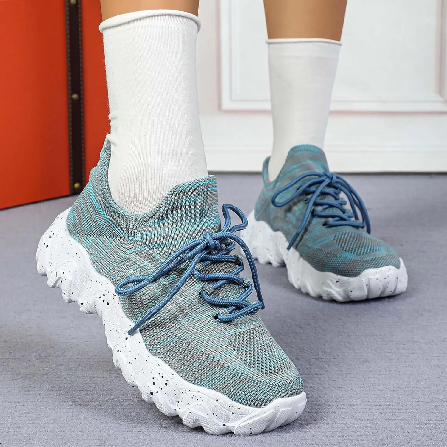 ZSpzx Platform Sneakers for Women Slip On Cushioned Footbed Knit Soft Padded Insole Arch Support Jogging Tennis Shoes Plantar Fasciitis Breathable Comfy Lightweight Daily Wear Shoe