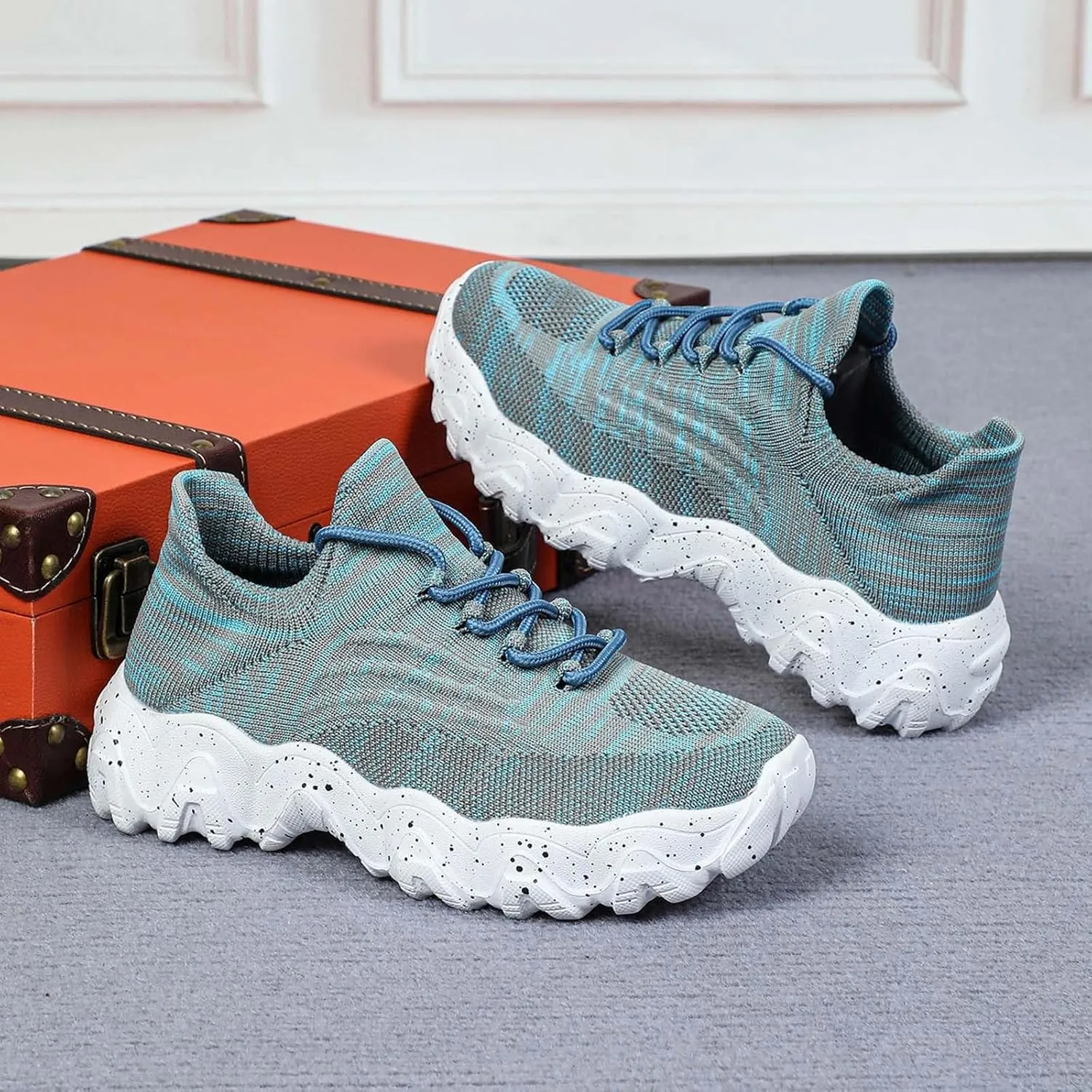 ZSpzx Platform Sneakers for Women Slip On Cushioned Footbed Knit Soft Padded Insole Arch Support Jogging Tennis Shoes Plantar Fasciitis Breathable Comfy Lightweight Daily Wear Shoe