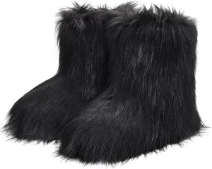 ZVC Women's Faux Fur Boots Furry Comfortable Snow Boots Warm Fluffy Winter Boot Fuzzy Mid-Calf Boot Outdoor Indoor Flat Shoes