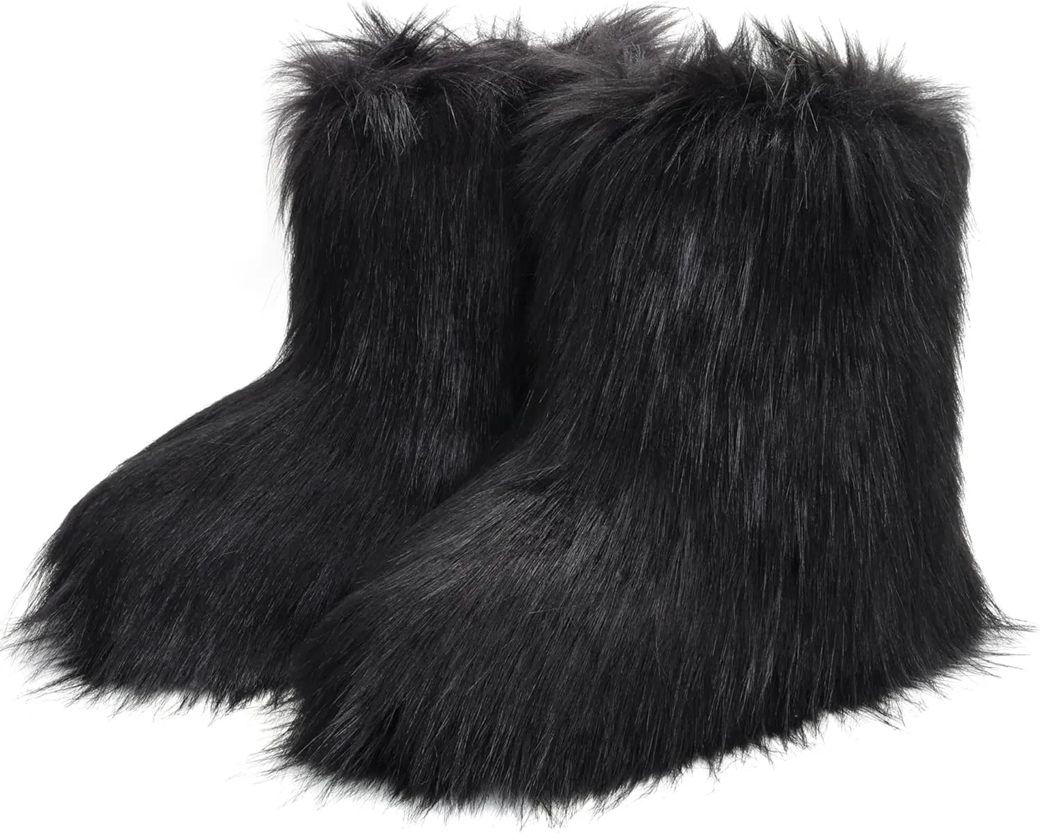 ZVC Women's Faux Fur Boots Furry Comfortable Snow Boots Warm Fluffy Winter Boot Fuzzy Mid-Calf Boot Outdoor Indoor Flat Shoes