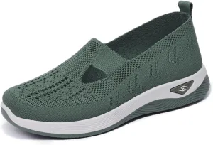 ZWRXW Orthopedic Flats for Women Lightweight Comfortable Arch Support Sneaker Breathable Knitted Soft Non-Slip Mesh Up Footwear Woven Work Walking Shoe