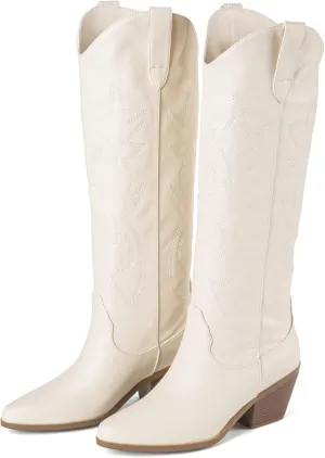 ZXHYZLZ Cowboy Boots For Women 2-Inch Low Heel Comfortable Tall Knee High Western Cowgirl Boots Pointed Toe Botas Vaqueras Para Mujer Classic Embroidered Chunky Heel
